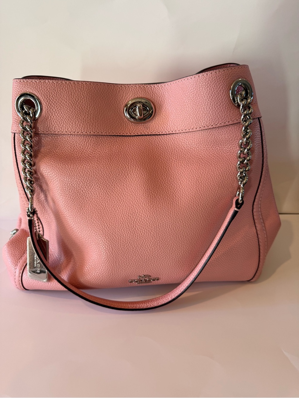 Coach Edie Turnlock Shoulder Bag Blush Pink Pebbled Leather Style 36855